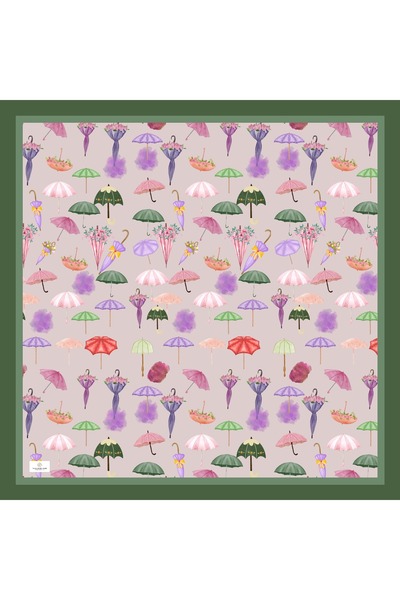 Tesettür Kız Çocuk Eşarp 80x80 Yeşil Renkli Şemsiye Desenli Pamuk Polyester Soft –