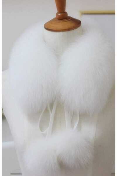 milio Faux Fur Shawl Collar Scarf with Pompom Detail