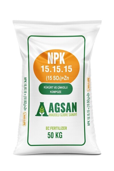 AGSAN Süper 15-15-15 + 15 SO3+Zn Kükürt ve Çinko İçerikli Kompoze Taban Gübresi 15 KG