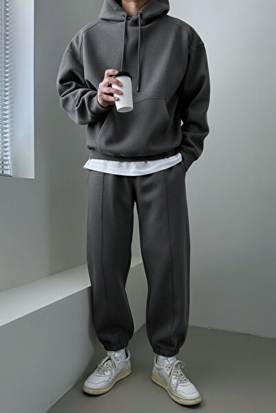 GENIUS STORE Men's Tracksuit Set with Raised Stitching 3 Thread Fleece Inside Casual Tracksuit Set 3Thread-Set