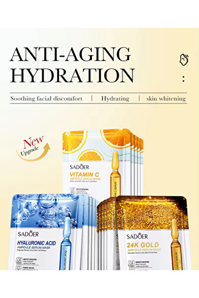 SADOER Sadar Anti-Aging Hydrating Mask Vitamin C Skin Whitening & Moisturizing Facial Mask, (5 Pcs Pack)