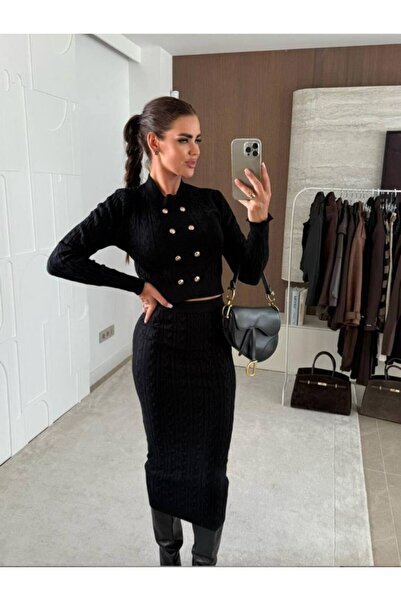FRİYA Women's Crop Sweater and Skirt Set