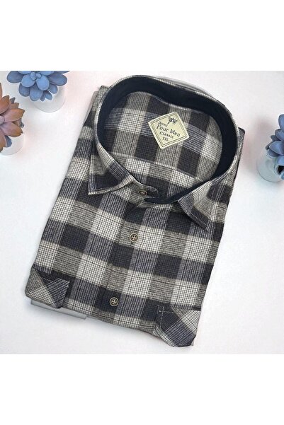 EREN STYLE Cămașă clasică din țesătură de flanel de iarnă, 100% bumbac, cu mâ...