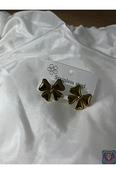 uyguntakıaksesuar أقراط ذهبية اللون بتصميم فيونكة – فولاذ مقاوم للصدأ لامع وأنيق