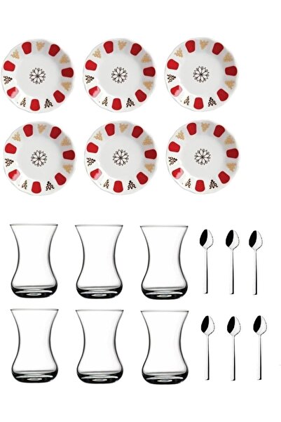 AYBABA STORE طقم أكواب شاي أصيل أحمر اللون مكون من 18 قطعة لـ 6 أشخاص