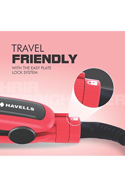 HAVELLS HS4121 Wide plate temperature control hair straightener (Red)