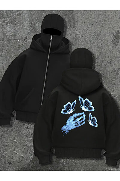 LAND MODA Hanorac unisex Ninja cu mască de zăpadă Cardigan din lână groasă cu...