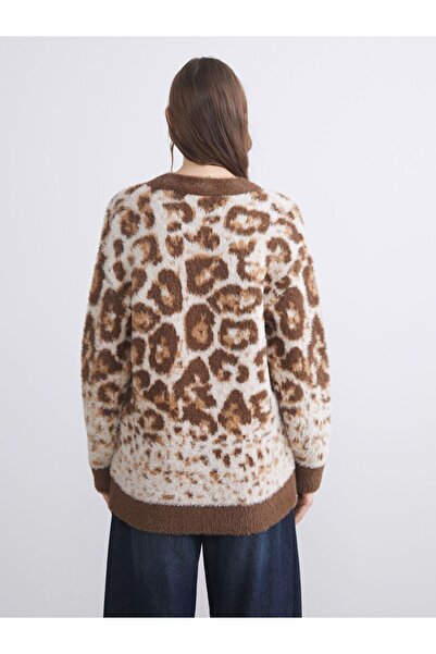 LC Waikiki Lcw Modest V-Neck Patterned Women's Knitwear Cardigan