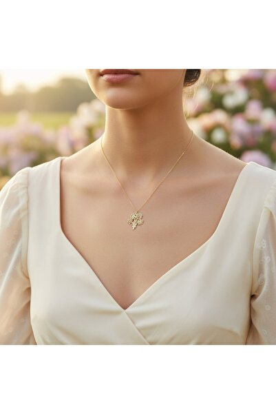 Medusa Gift 925 Ayar Gümüş Zincirli 14 Ayar Altın Kaplama Çoklu Doğum Çiçeği Buketi Kolyesi Gold