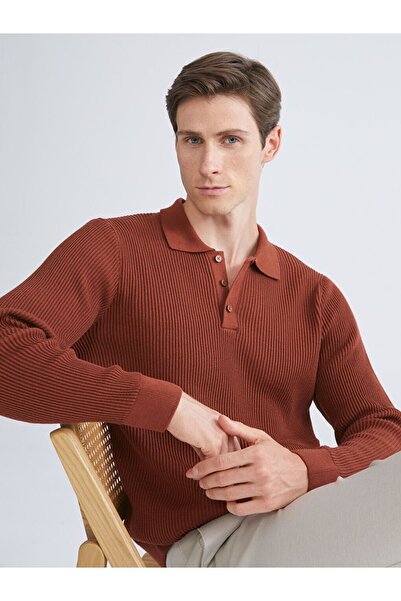 LC Waikiki Southblue brown polo neck men's knit sweater
