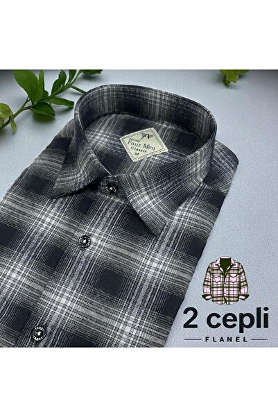 EREN STYLE Cămașă neagră din țesătură de flanel de iarnă, cu mânecă lungă, 10...