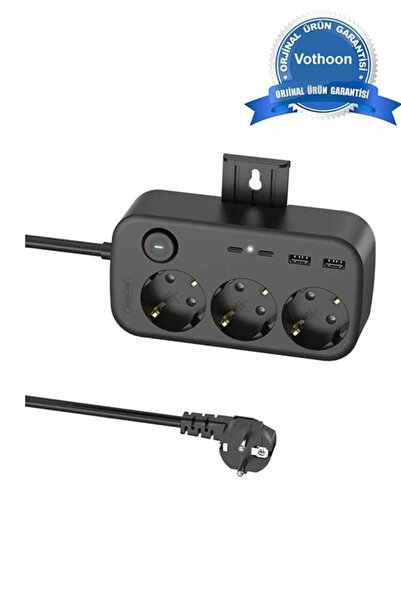 Epilons Akım Korumalı Priz 2 Usb + 2 Type-c Girişli 2 Metre Kablosu Anahtarlı Ve Duvara Monte Edilebilir