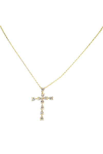 ElectraStore Colier Auriu Cu Pandantiv Cruce Cu Zirconia - C4307