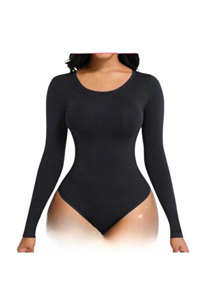 VEYA Long sleeve bodysuit shaper for abdomen, back and arms, used with clothes such as jeans, coats, etc., black