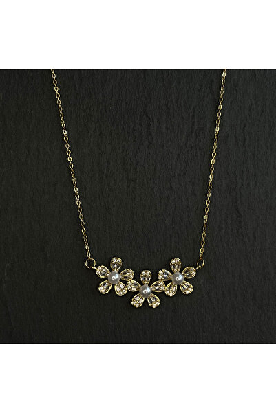 ElectraStore Colier Auriu Flori Și Perle - C1630