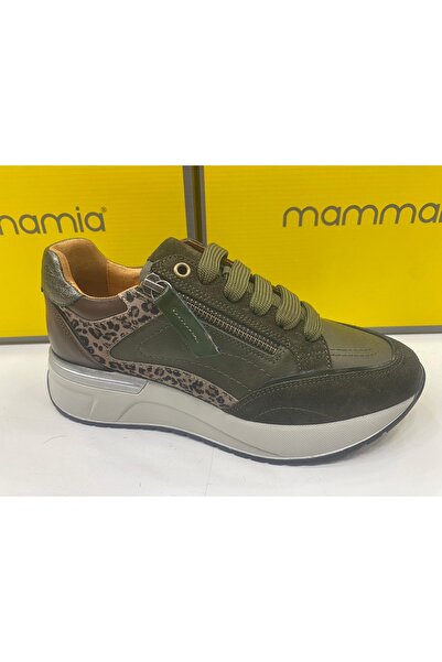 Mammamia Women's Genuine Leather Sneaker D25Ka-7295 Khaki Color