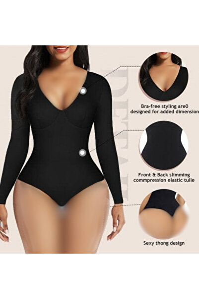 VEYA Long sleeve V-neck bodysuit for abdomen, back and arms, used with clothes such as jeans or coats