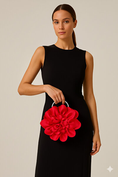 GUSTELLO Țesătură roșie Mâner din metal argintiu Geantă cu flori de trandafir Accesoriu pentru geantă de mână Rochie de seară Geantă de zi cu zi elegantă pentru femei