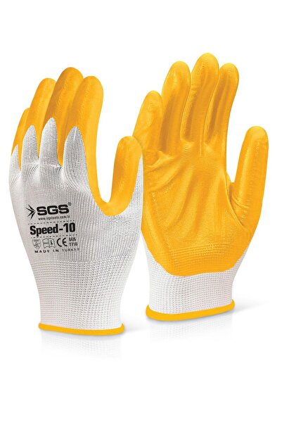 SGS Nitrile Coated Knitted Gloves Yellow Speed-10 ---5 Pairs---