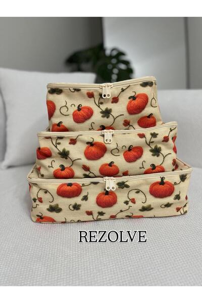 REZOLVE 6'lı Hurç Seti ( 3D Kabak Baskılı Çeyizlik Özel Üretim )