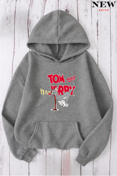 New Shine سويت شيرت بقلنسوة مطبوع عليه توم وجيري