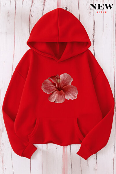 New Shine سويت شيرت بقلنسوة مطبوع عليه زهرة وردية