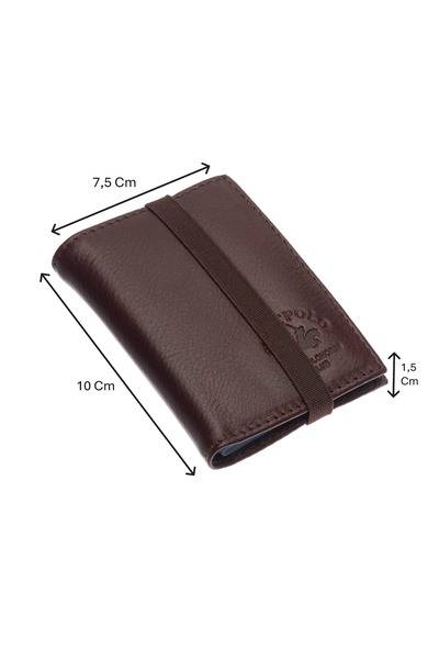 Westpolo Hakiki Deri Bol Şeffaf Kart Bölmeli Lastikli Unisex Kartlık - Kahver...