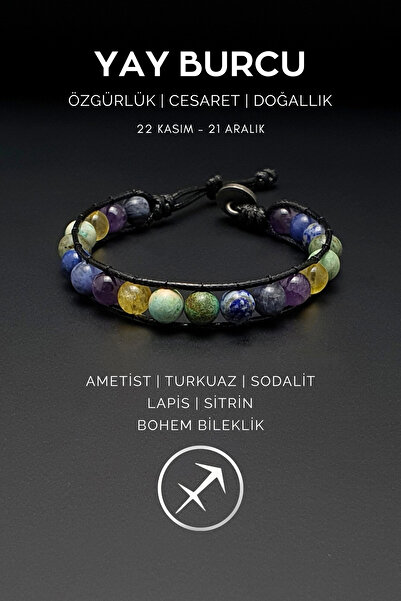 Seven Art Jewelry سوار برج القوس البوهيمي المصنوع يدويًا – مرصع بالجمشت والفي...