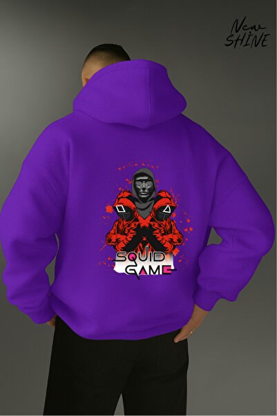 New Shine سويت شيرت بغطاء للرأس مطبوع عليه لعبة الحبار