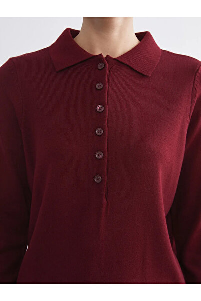 LC Waikiki Pulover tricot LCW Comfort bordó cu guler polo pentru femei