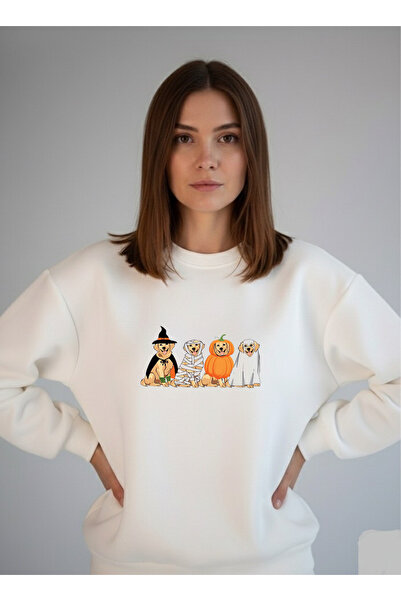 LORVEX Kostümlü Köpekler Pulover alb din bumbac supradimensionat pentru femei...