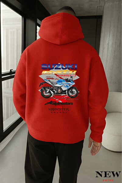 New Shine سويت شيرت بقلنسوة مطبوع عليه دراجة نارية