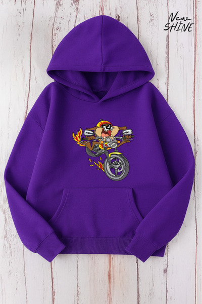 New Shine سويت شيرت بقلنسوة مطبوع عليه كلب السجادة المزودة بمحرك