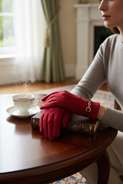 Mustran Suyutti Women's Touchscreen Suede Gloves – Stylish Winter Model with Buckle |   New Season 2026 Collection