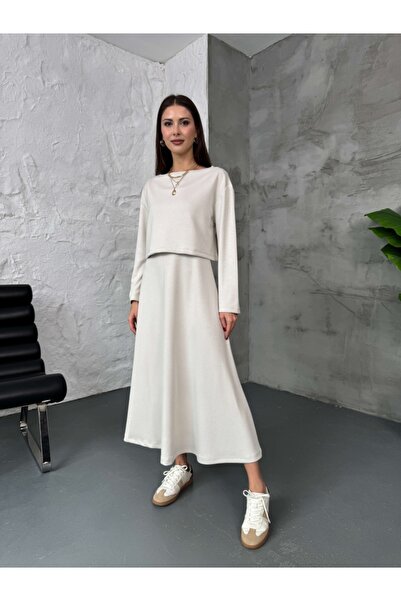 Elif Özbey Butik Taş Modal Bluzlu İkili Takım Elbise