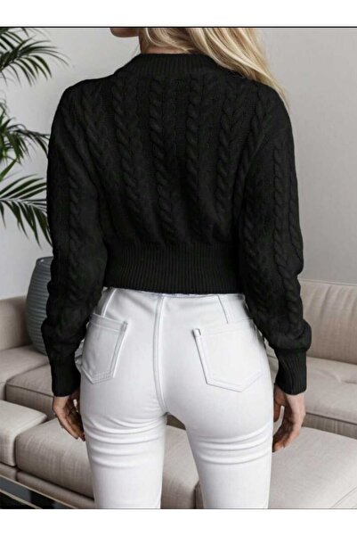 AlanTeks Tricotaj pentru femei, tricotaj, cu gât crew, lungime medie