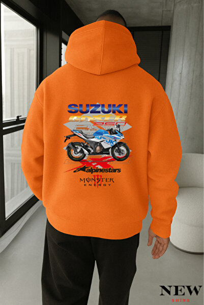 New Shine سويت شيرت بقلنسوة مطبوع عليه دراجة نارية