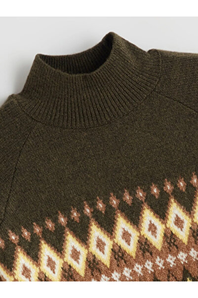 LC Waikiki LCW Vision Kahverengi Yarım Balıkçı Yaka Desenli Kadın Triko Kazak