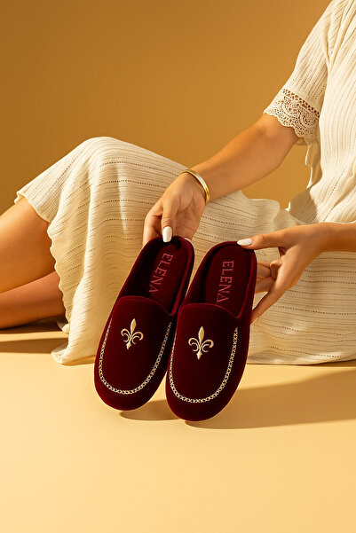 AGACE Women's House Slippers Lily Flower Winter Indoor Soft Comfortable Slippers Embroidered Dowry Guest Slippers