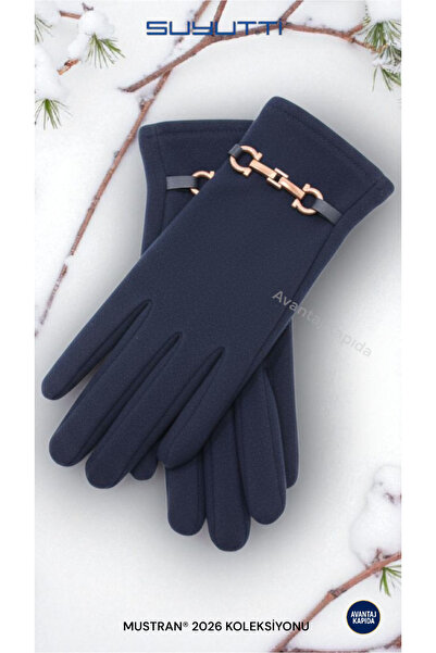 Mustran Suyutti Women's Touchscreen Suede Gloves – Stylish Winter Model with Buckle |   New Season 2026 Collection