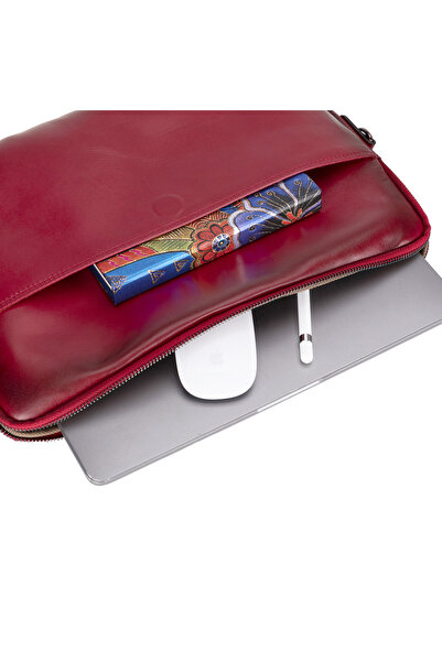 Lev Leather حقيبة جلد طبيعي للابتوب والتابلت والمستندات مقاس 14 و16 بوصة - يمكن كتابة الاسم عليها