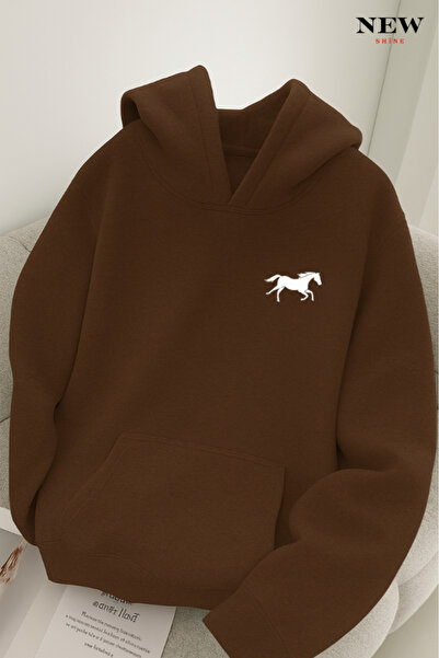 New Shine سويت شيرت بغطاء للرأس مطبوع عليه حصان