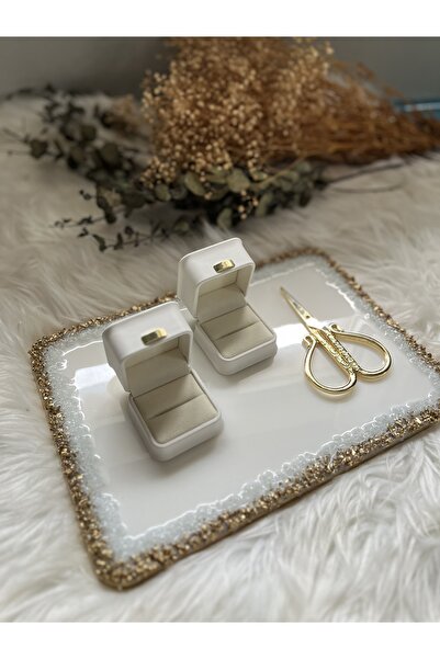 RESİNARTSHOP Epoksi Tepsi Dikdörtgen Taşlı Nişan Tepsisi seti 4 parça GOLD
