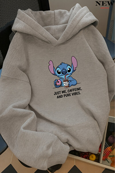 New Shine Stitch Baskılı Kapüşonlu Sweatshirt