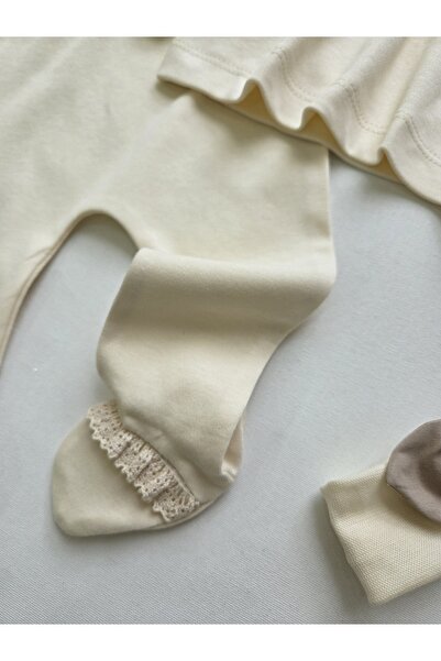 GizaKids 100% Cotton Newborn 3-Piece Set with Headband / Baby Girl Hospital Release / Mevlid Outfit