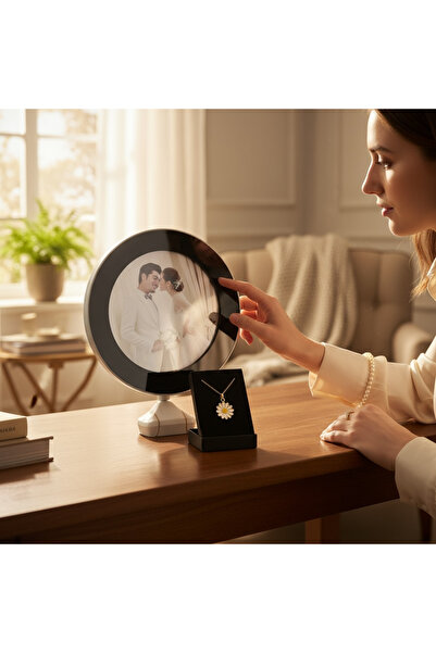 hediyesahibi Kişiye Özel Fotoğraflı Sihirli Ayna Ve Papatya Kolye