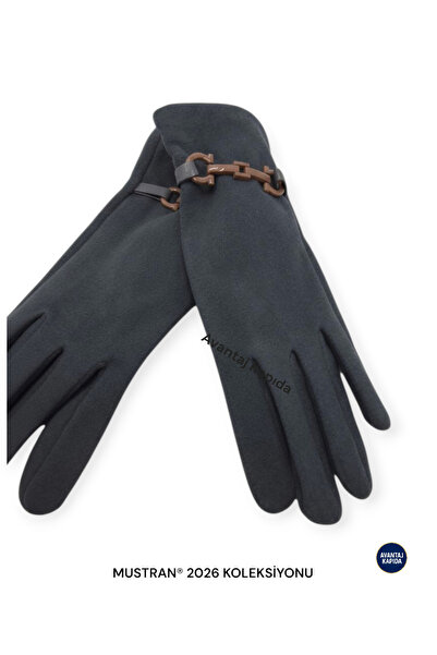 Mustran Γυναικεία γάντια από σουέτ αφής Suyutti – Κομψό χειμερινό μοντέλο με αγκράφα |   Νέα συλλογή σεζόν 2026