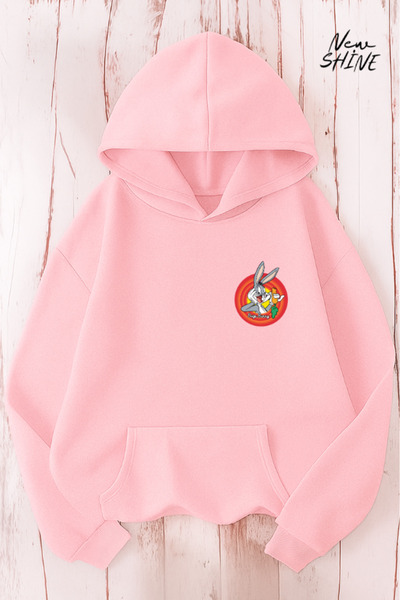 New Shine سويت شيرت بغطاء للرأس مطبوع عليه باغز باني