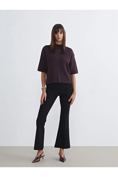 LC Waikiki Γυναικείο πλεκτό πουλόβερ LCW Vision Plum ψηλός λαιμός