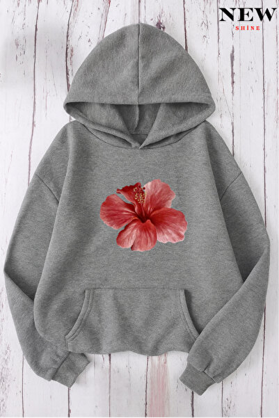New Shine سويت شيرت بقلنسوة مطبوع عليه زهرة وردية
